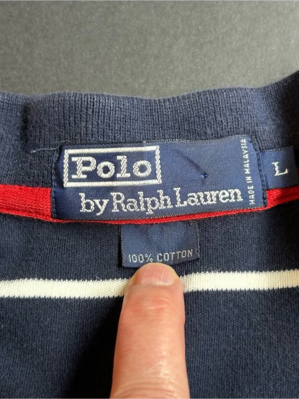 Ralph Lauren Navy and White Striped Polo with Red Pony
